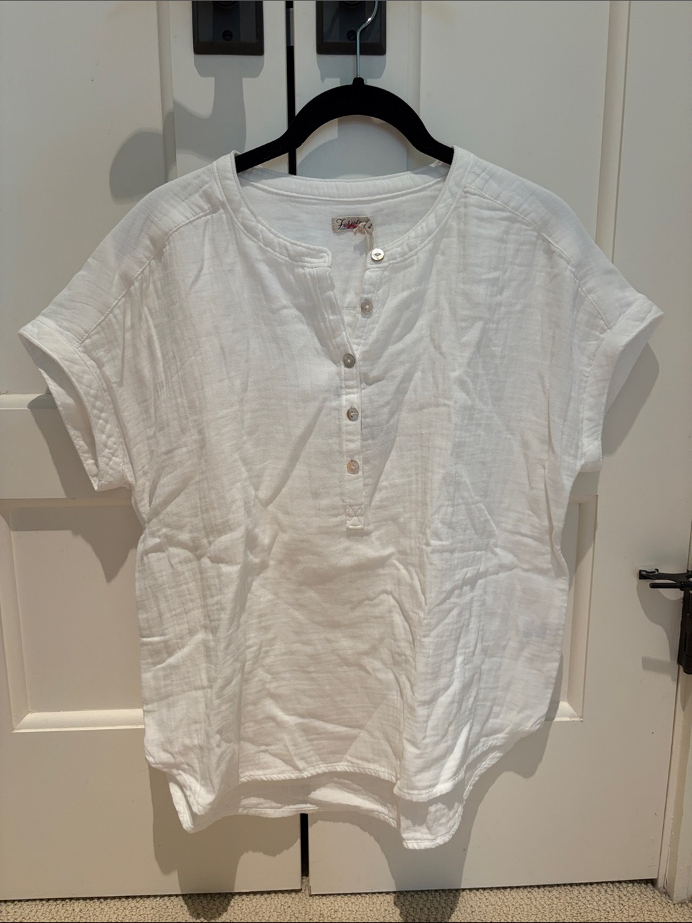 Faherty White Short Sleeve Henley Tee
